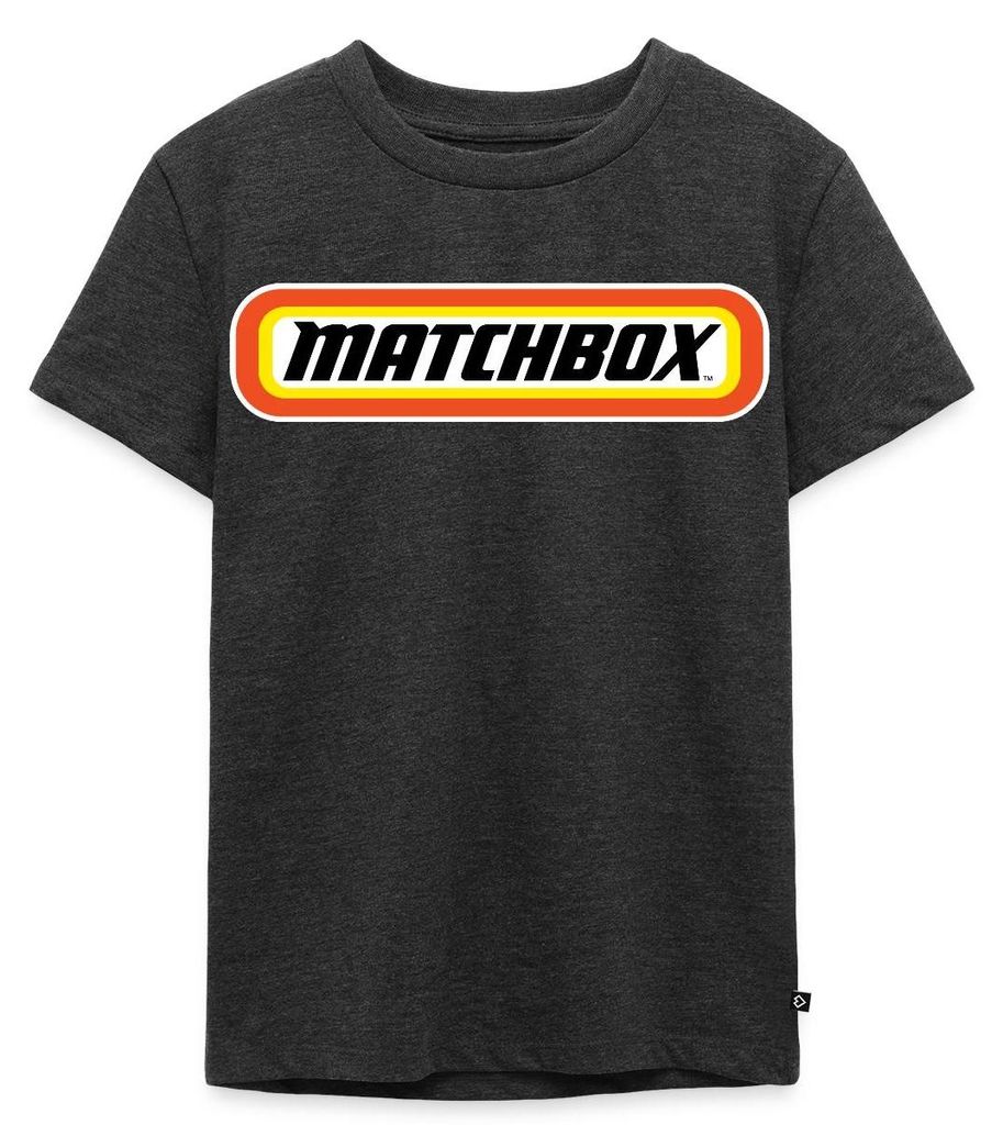Spreadshirt Matchbox Offizielles Logo Orange, Gelb & Schwarz Kinder Premium T-Shirt, 134/140 (8 Jahre), Anthrazit meliert