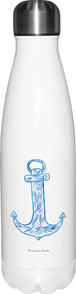 Mr. & Mrs. Panda Trinkflasche Anker Blau - Weiß - Geschenk, Thermos, Sportflasche, Wasserflasche, isolierflaschen, Lustige Sprüche, trinkflaschen
