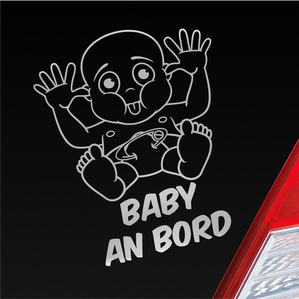 Auto Aufkleber Baby an Bord on Tour 23x28 cm Silber Sticker Heckscheibenaufkleber
