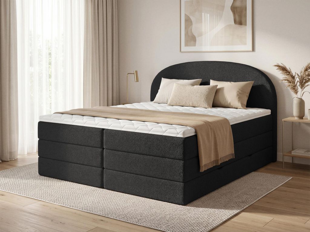Boxspringbett Cloud XL mit 2 Bettkästen und Topper, mit Taschenfederkern- und Bonellfederkernmatratze, Doppelbett, Polsterbett aus Bouclé-Stoff m...