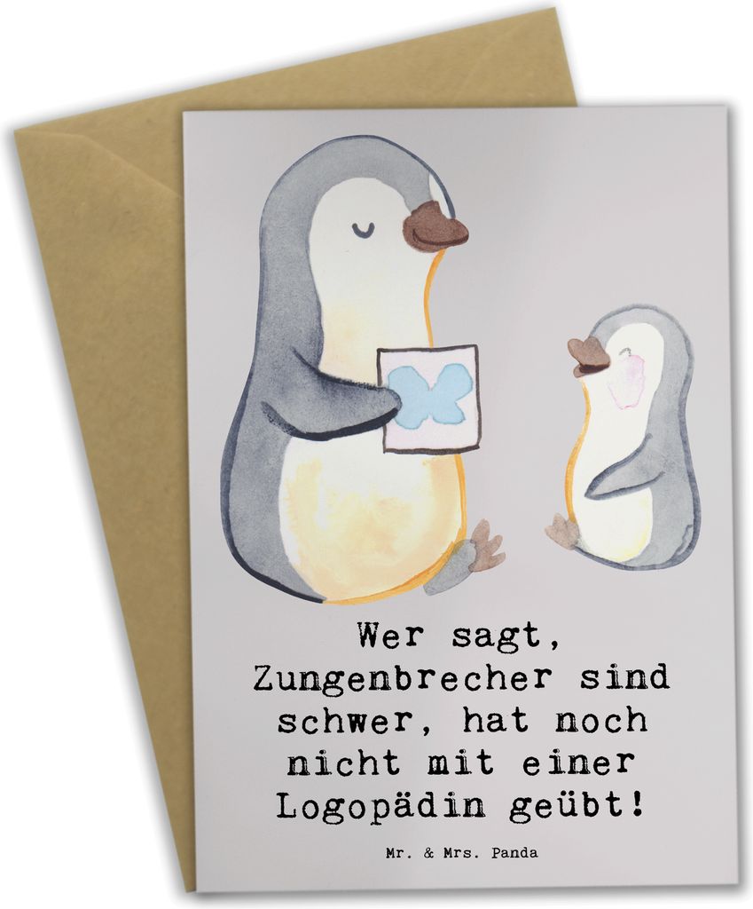 Mr. & Mrs. Panda Grußkarte Training mit Logopädin - Grau Pastell - Geschenk, osterkarten, Berufsprodukte, Sprachtherapie, Geschenke Herz, persona...