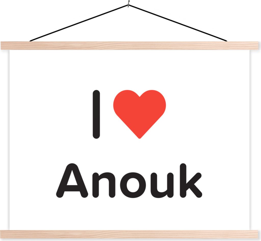MuchoWow Textilposter Ich liebe - Anouk - Mädchen 120x90 cm mit holzfarbenen Rahmen - Magnetisch