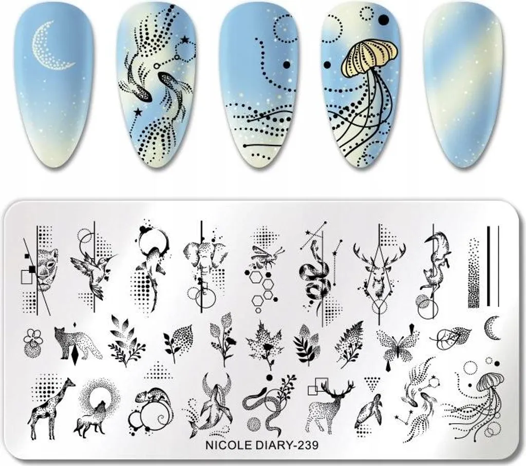 Piastra Stamping Unghie TIERE - Kit Nail Art Professionale Motivi Animali