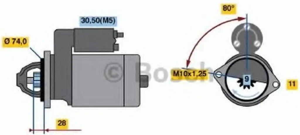 Démarreur BOSCH 0986021550 1.1kW pour TOYOTA AYGO WNB1 KGB1 12V