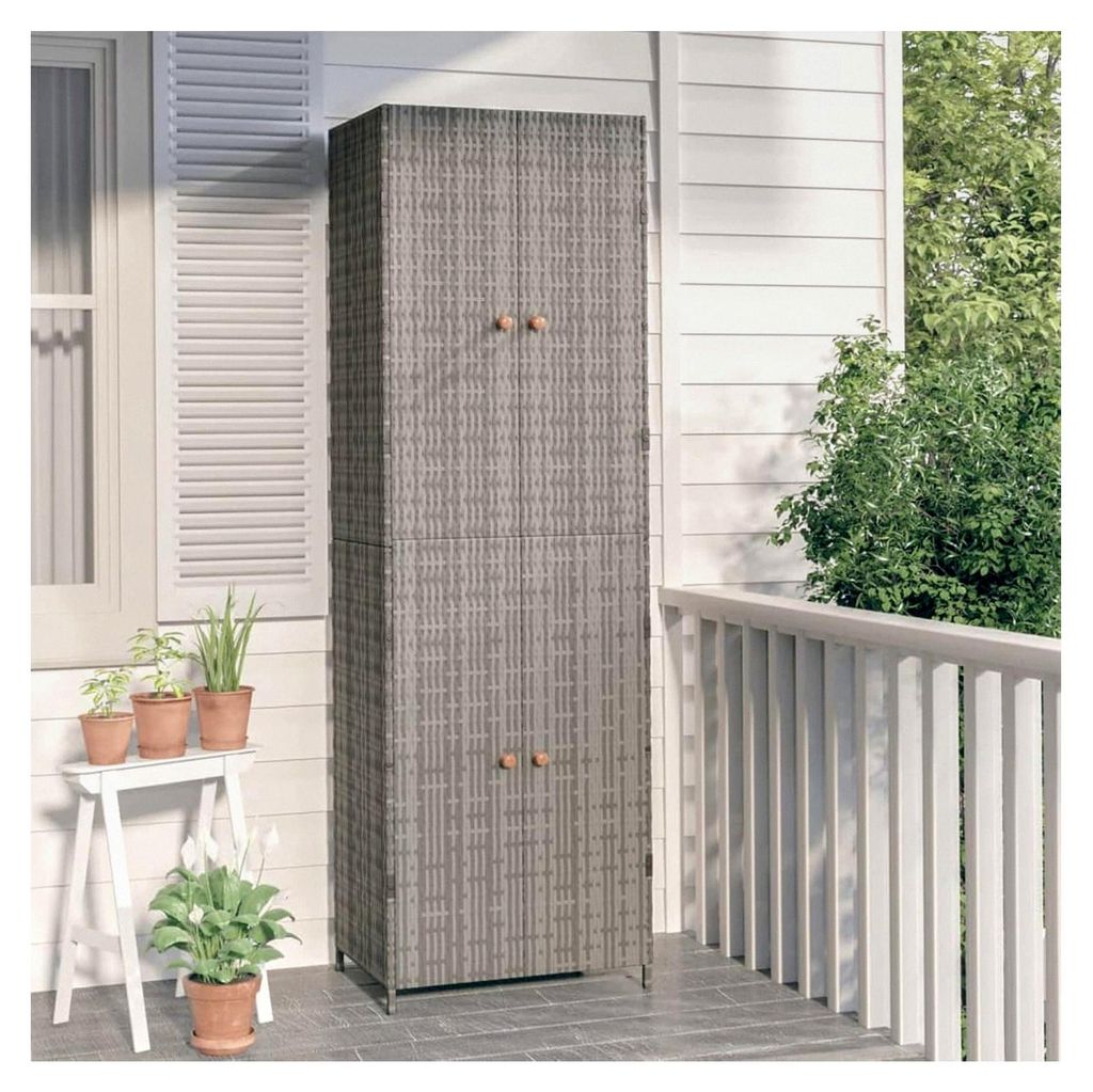 Gartenschrank aus Rattan, Outdoor Schrank, Gerätebox, Spind, Terrassenschrank, Balkonschrank, Grau, 59x40x180 cm, Poly Rattan