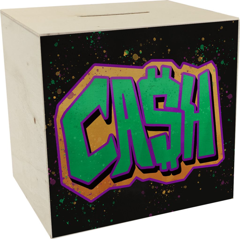 Cash Graffiti Spardose aus Holz