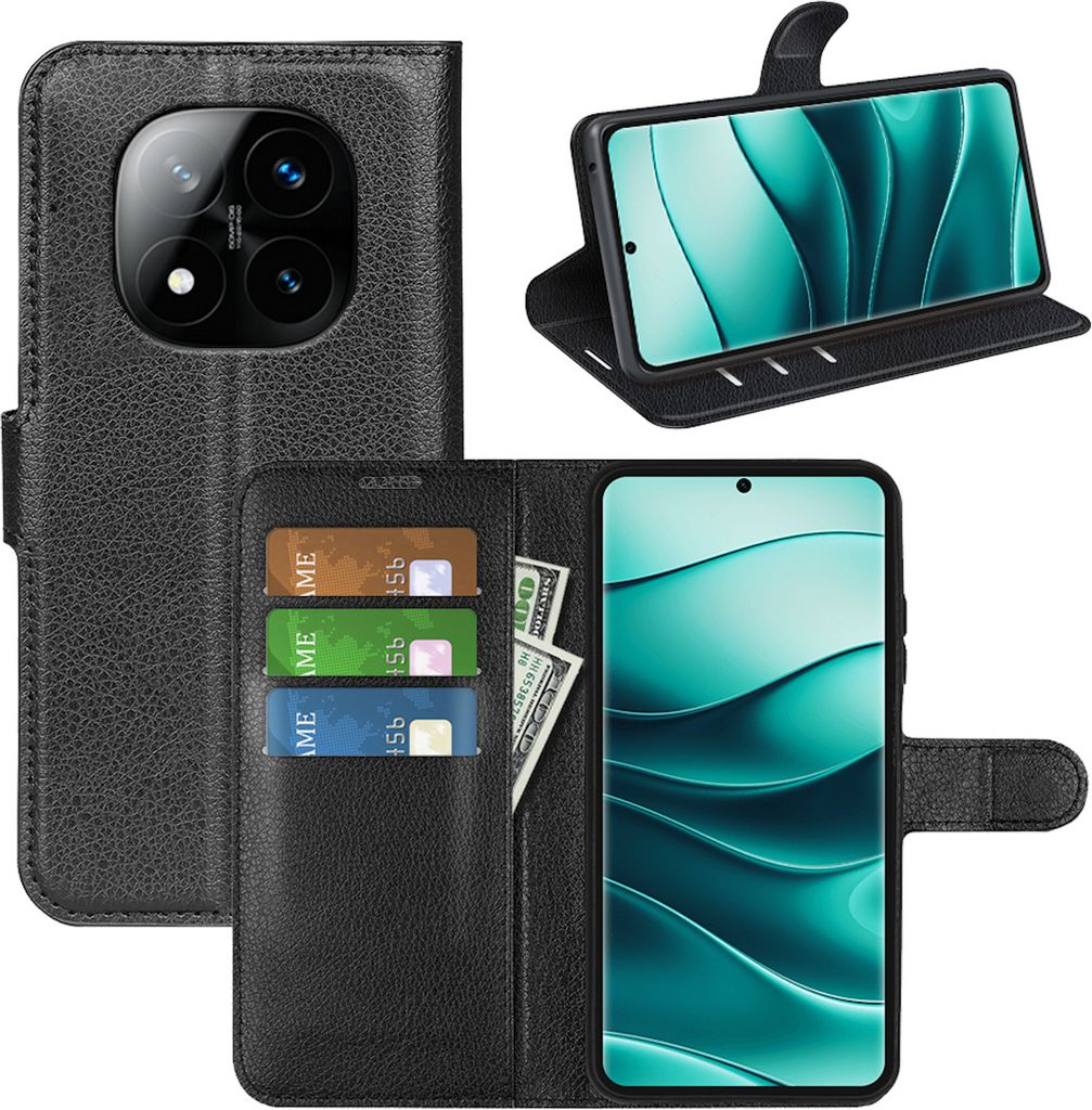 Für Xiaomi Redmi Note 14 Pro Plus 5G Kunstleder Book Wallet Tasche Hülle Etuis Cover Schwarz