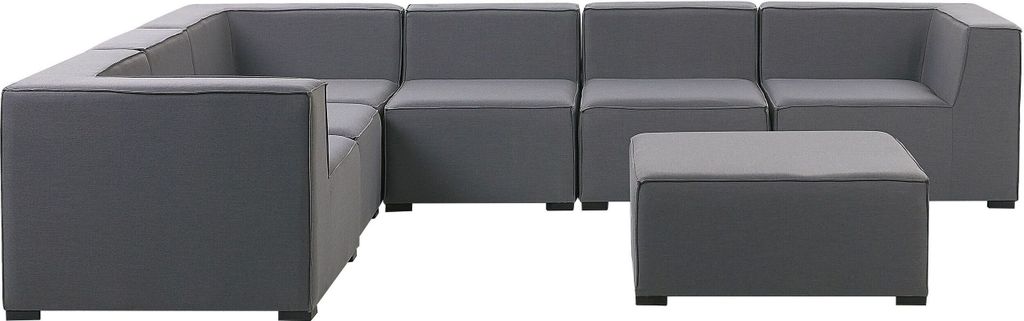 BELIANI Lounge Set Grau Polsterbezug Modular 7-teilig Rechtsseitig Ecksofa mit Ottomane Outdoor u. Indoor für 7 Personen Garten Terrasse Wintergarten