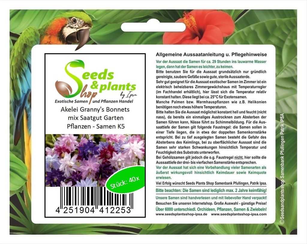 40x Akelei Granny's Bonnets mix Saatgut Garten Pflanzen - Samen K5