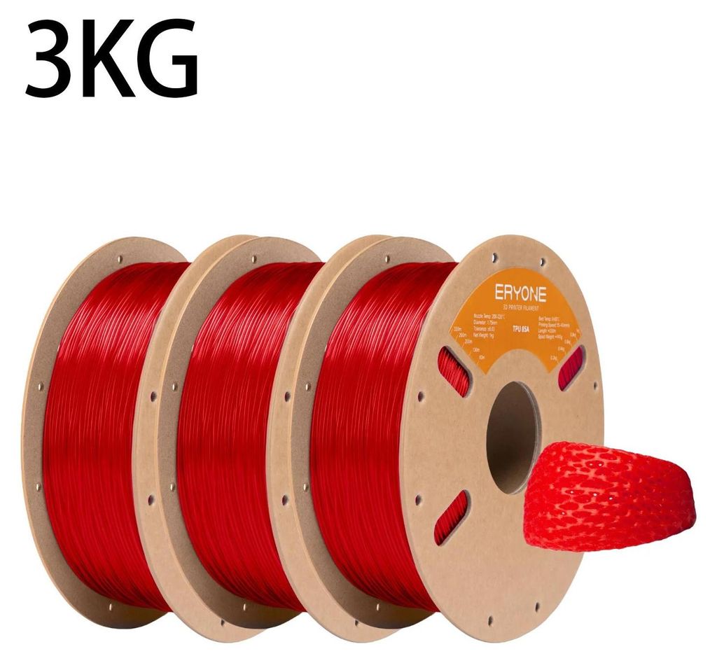 TPU Filament 1,75 mm - Flexibles 3D-Drucker Filament - Shore 85A - Toleranz ±0,03 mm - 3 kg Spule - Transparent Rot
