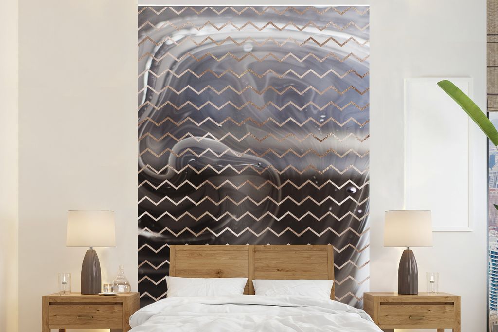 MuchoWow Fototapete für Wohnzimmer oder Schlafzimmer Wandtapete Vinyl Motivtapete Marmor - Weiß - Schwarz - Kupfer - 225x350 cm - Schlafzimmer ...