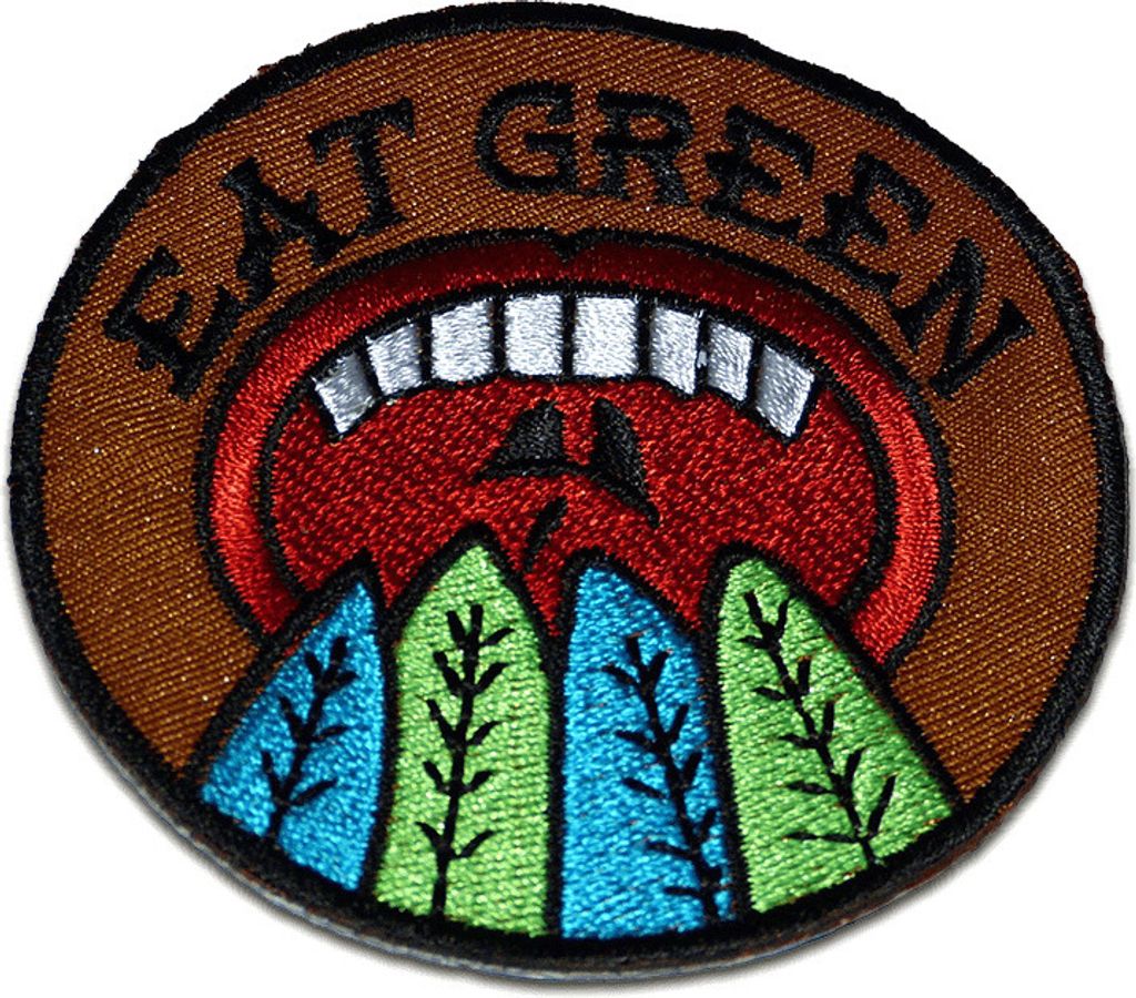 Eat Green Mund - Aufnäher, Bügelbild, Aufbügler, Applikationen, Patches, Flicken, Zum Aufbügeln, Größe: Ø 6,9 cm