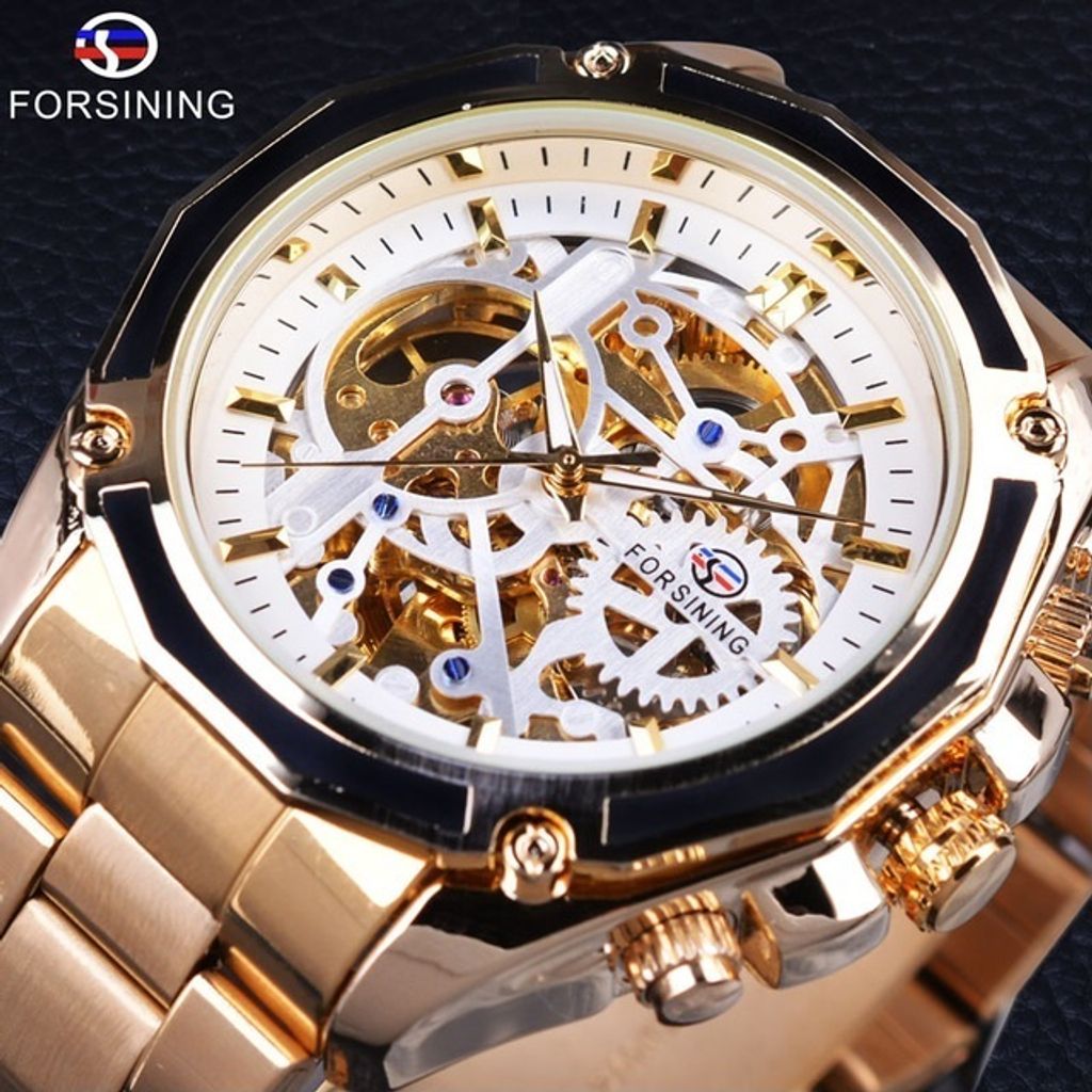 FORSINING Herrenuhr - Elegante Gold/Weiß Automatik-Uhr für jeden Anlass KP14504
