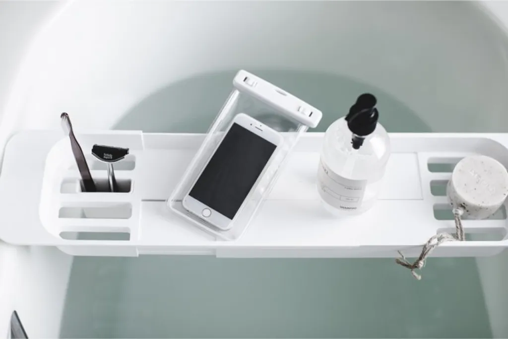 Tablette baignoire réglable anti-glisse blanche pour ranger vos soins