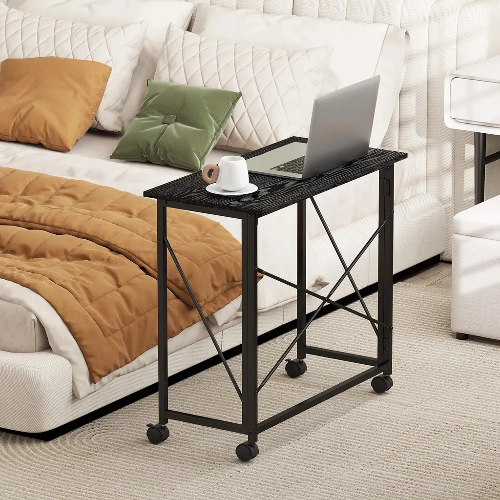 Table d'ordinateur pliable noire 80x40 cm - Bureau d'appoint mobile bois - 9