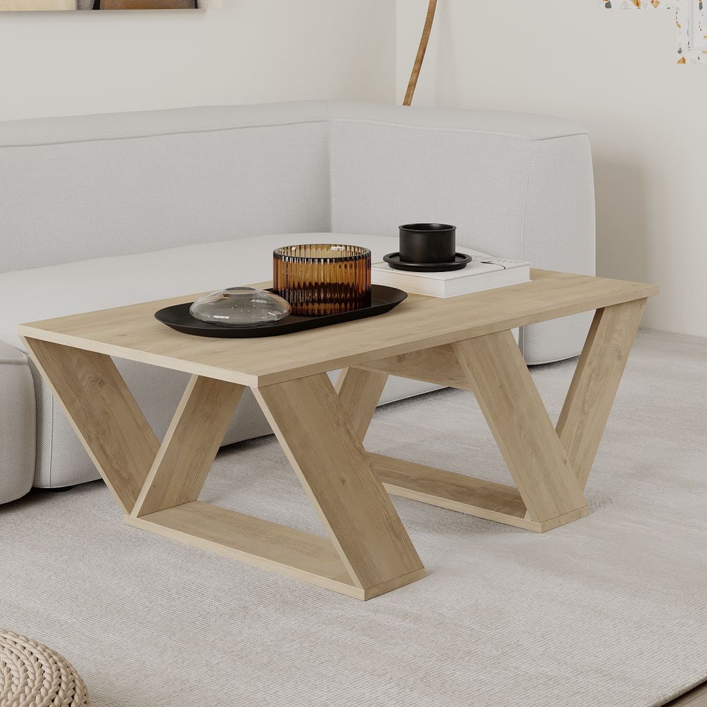 DECORTIE Pipra Moderner Couchtisch Eiche , 110 x 60 x 40 cm