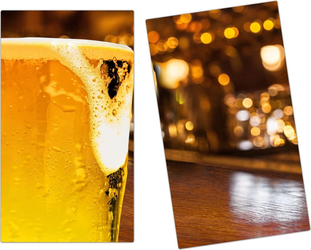 Spritzschutz Herdabdeckplatte Schneidebrett aus Glas Bierglas auf Bartheke 2-Teilig (60x52cm)