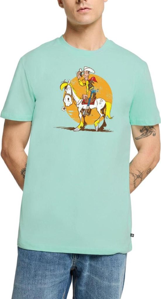 Spreadshirt Lucky Luke Jolly Jumper im Sonnenuntergang Männer Premium T-Shirt, L, Mint