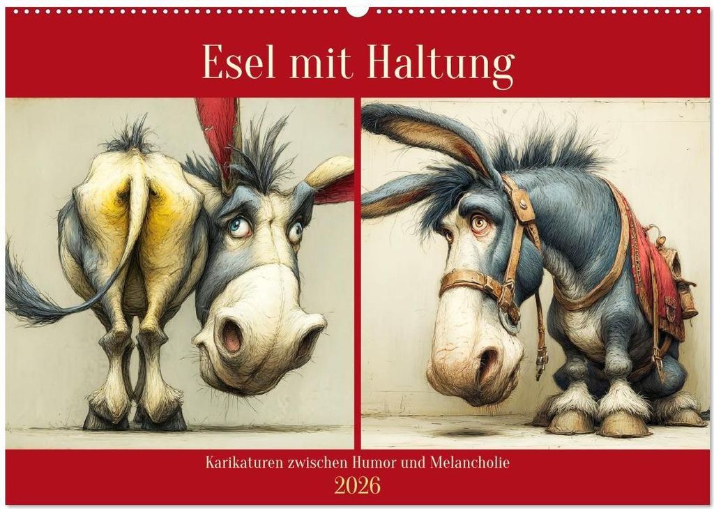Esel mit Haltung. Karikaturen zwischen Humor und Melancholie (Wandkalender 2026 DIN A2 quer), CALVENDO Monatskalender