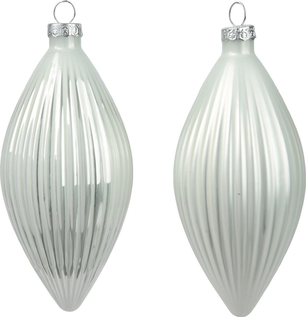 Christbaumschmuck Glas Olive 13cm 3 Stück geriffelt - Produktbild 