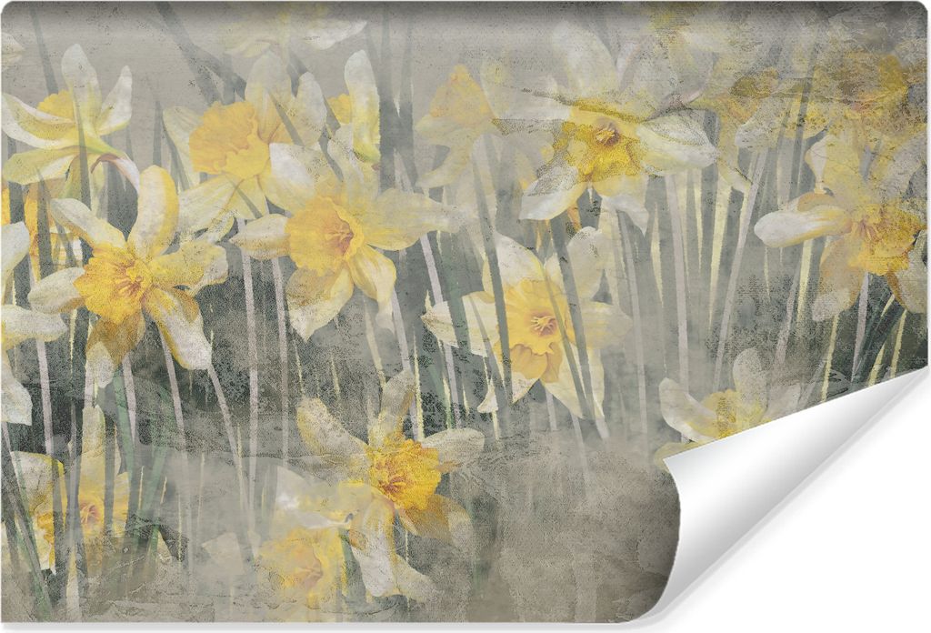 Muralo Selbstklebende Fototapete BLUMEN Narzissen Natur Vintage Stil 300 cm x 210 cm