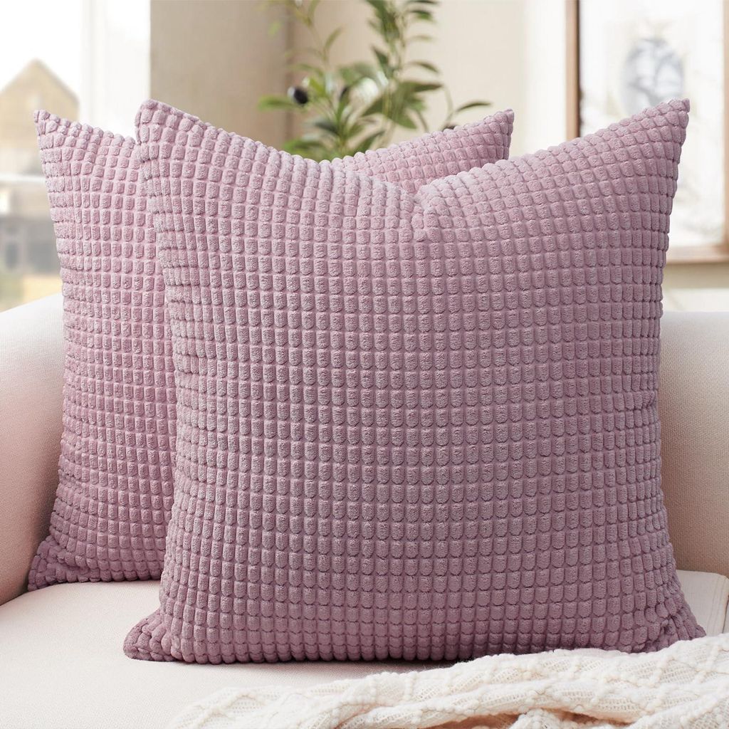 Kissenbezug aus rosa Cord, 45 x 45 cm, 2er-Set, flauschig und weich, für Sofas, Sessel, Dekokissen für Wohnzimmer, Mädchenzimmer, Spielzimmer