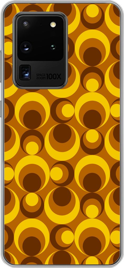 MuchoWow Handyhülle Schutzhülle Hülle für Telefoonhoesje Samsung Galaxy S20 Ultra Muster - Retro - Braun - Gelb Silikon Softcase Handy Hülle...