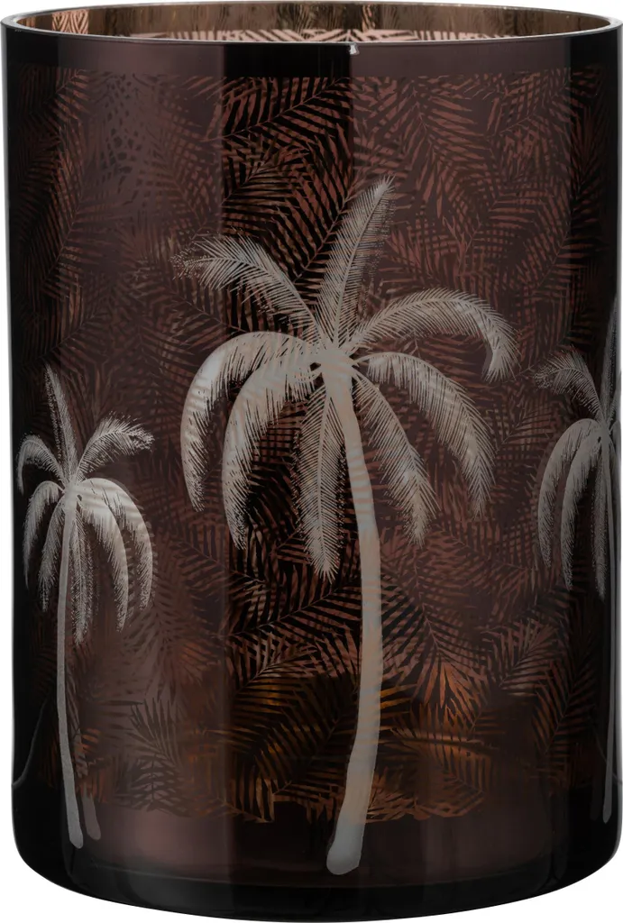 Photophore J-Line Feuilles de Palmier en Verre Marron - Format Extra Large
