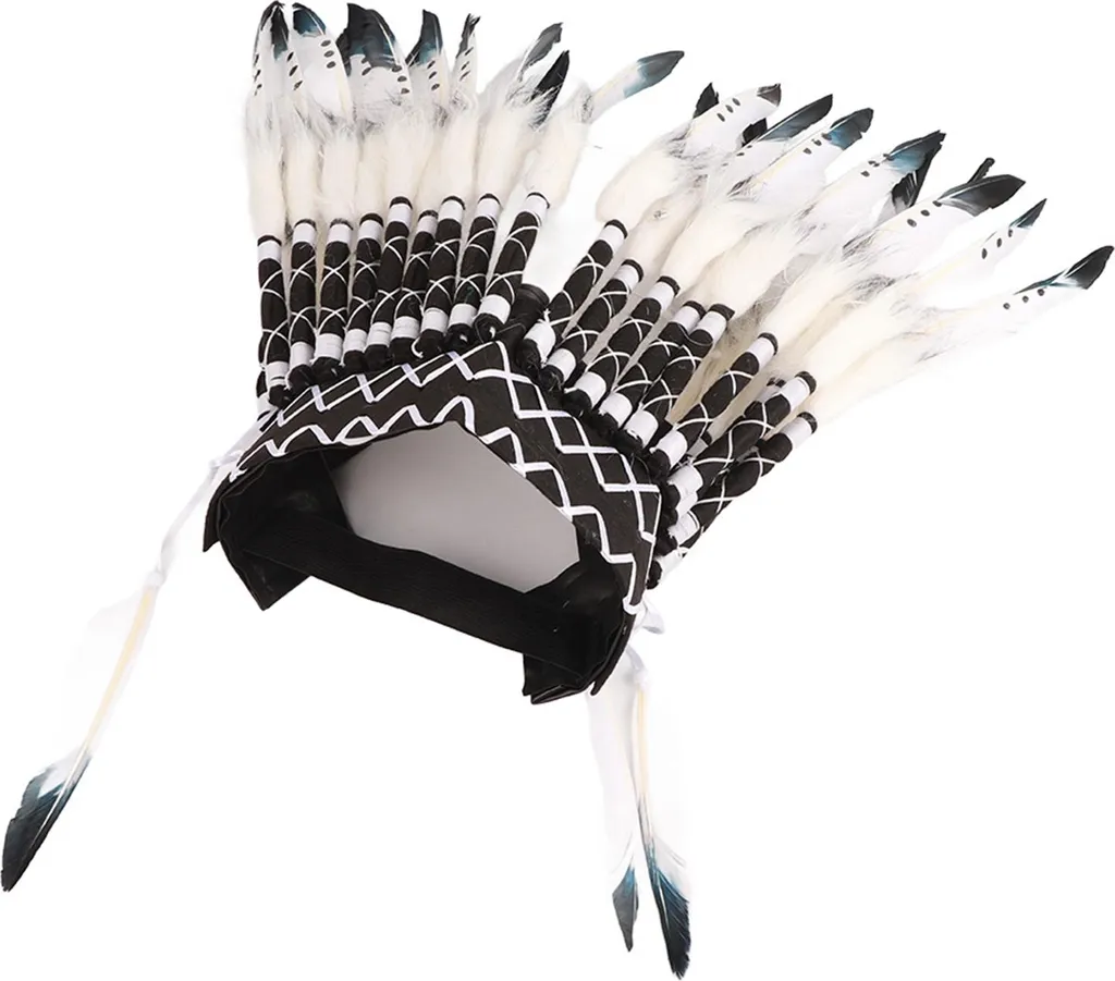 Coiffe Amérindienne de Chef avec Plumes Noires et Bandeau Brodé Enfant