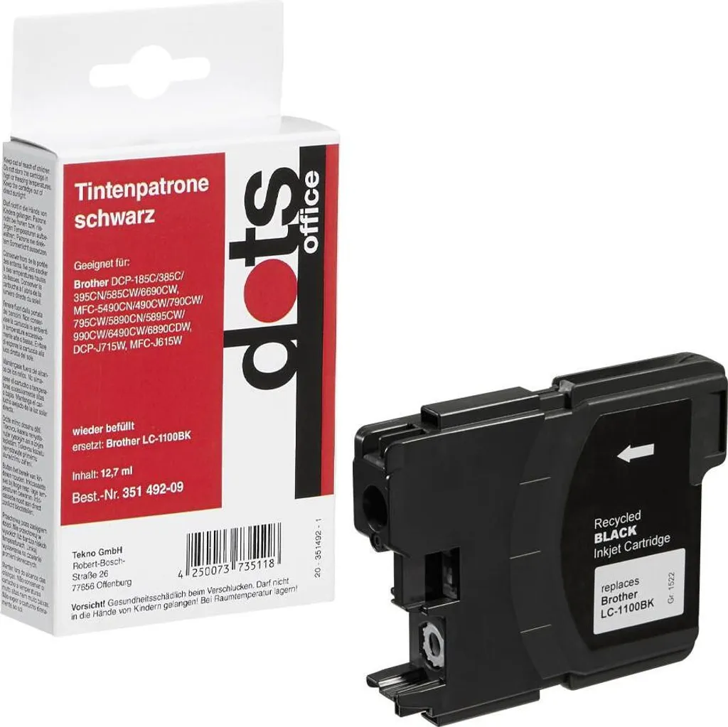 Cartouche LC-1100BK Noire Dots compatible Brother avec puce intelligente