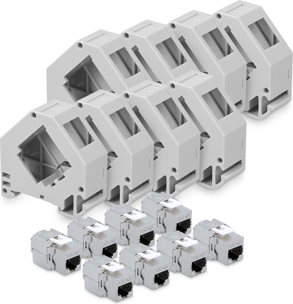 kwmobile Keystone Modul und Hutschienenadapter Set - passt auf genormte Hutschiene - 8x CAT 6A Module 8x Halter - RJ45 Buchse geschirmt - werkzeuglos