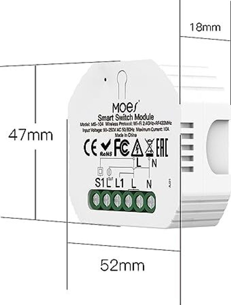Moes Wlan Switch, RF433 Smart Alexa Light Switch -Modul, kompatible Leben Tuya App, Google Home