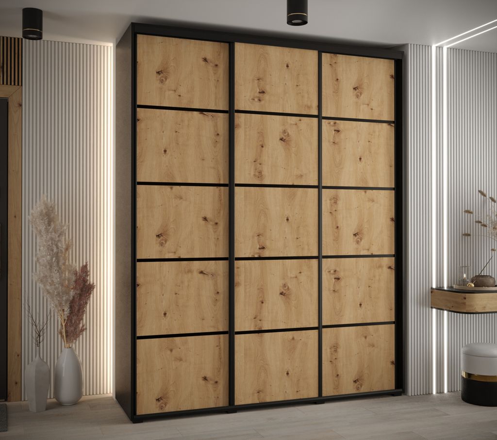 Kleiderschrank YVONA 4 - 190/45 cm, schwarz / Eiche handwerklich / schwarz