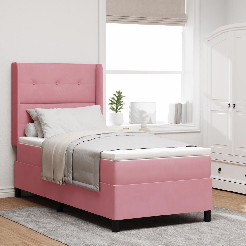 "2025"Modernen LED Polsterbett Boxspringbett mit Matratze Rosa 90x200 cm Samt - Bettrahmen - Klassische Betten Neu80237
