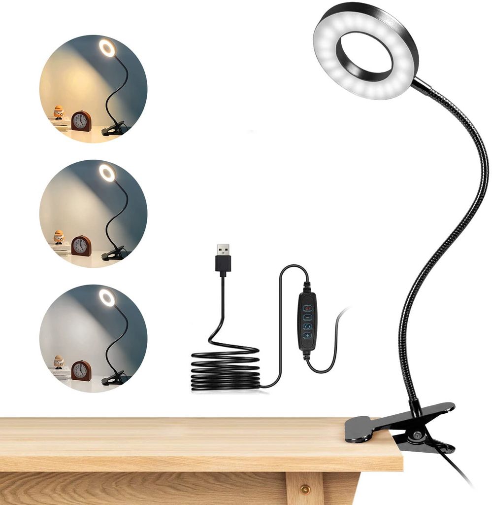 16 LED Klemmleuchte Leselampe 3 Lichtmodi Dimmbar Tischleuchte Schreibtischlampe