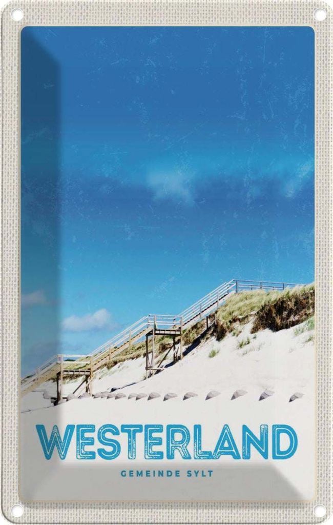 vianmo Blechschild 30x20 cm Westerland Gemeine Sylt Strand Gehweg Bildmotiv Reisemotiv Abenteuer Reisen Urlaub