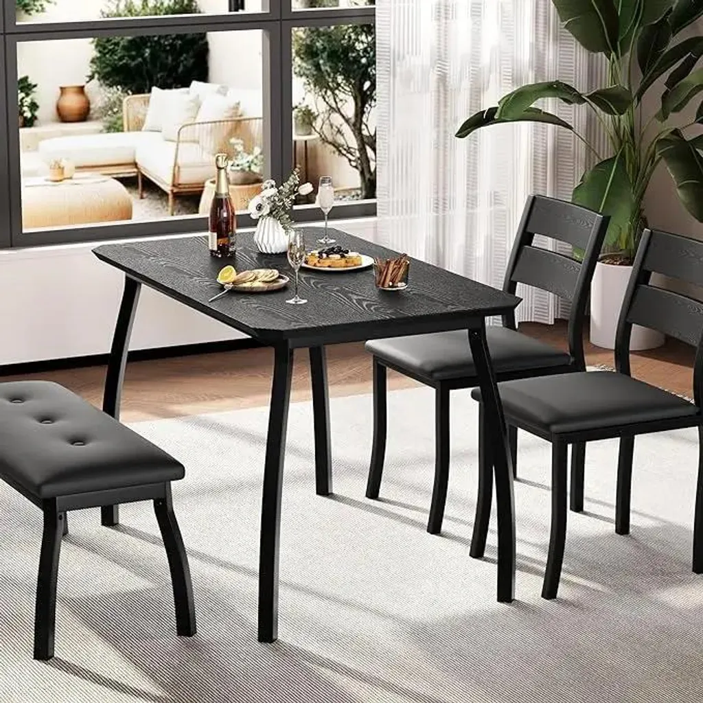 Dites adieu au manque de place : ensemble table et banc noir design 4 pers.
