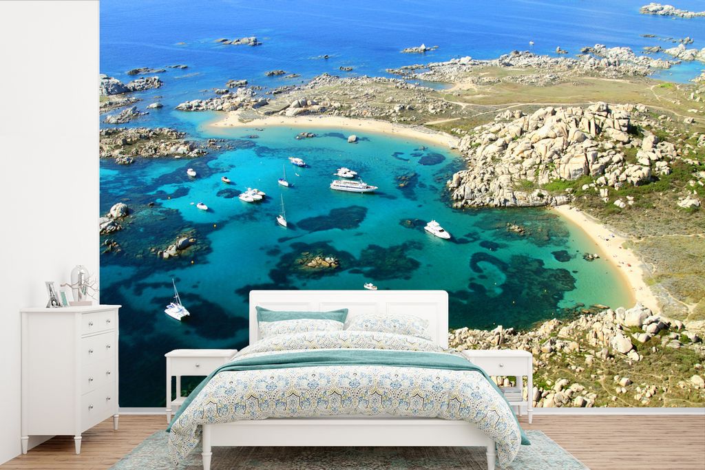 MuchoWow Fototapete für Wohnzimmer oder Schlafzimmer Wandtapete Vinyl Motivtapete Felsige Bucht auf Korsika in Europa - 525x350 cm - Das Hinterg...