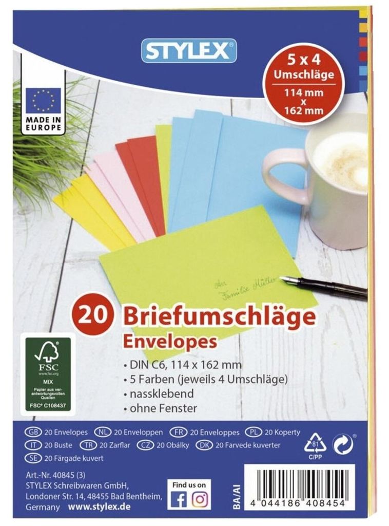 Stylex Briefumschlag farbig C6 - 1 Packung (20 Stk.) Produktbild 