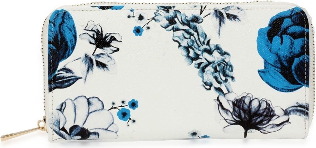Elegante Damen Geldbörse Kveta in Weiß und Blau mit Blumenmuster KP4227