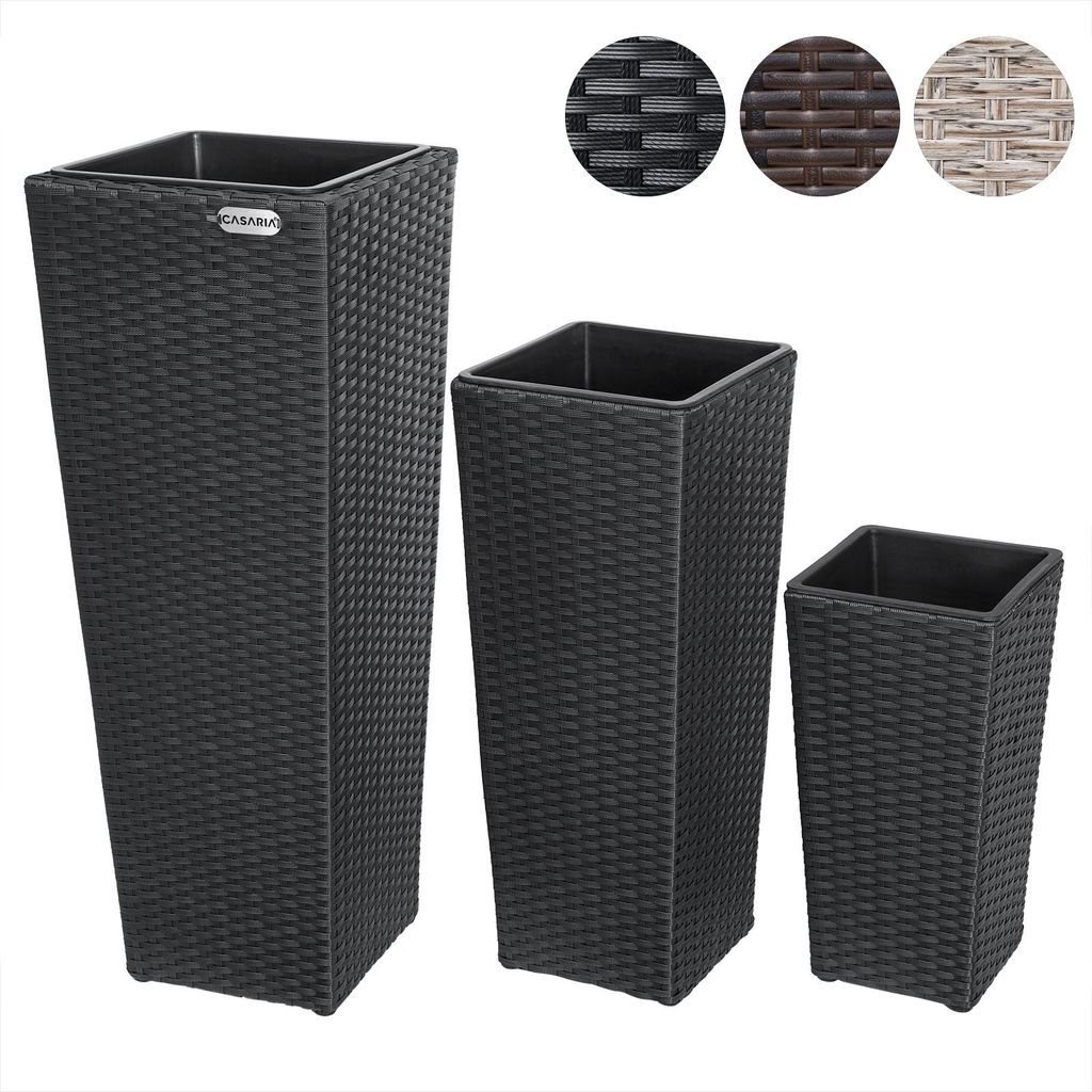 Set de 3 pots de fleurs polyrotin noir cache-pot pot Image du produit 