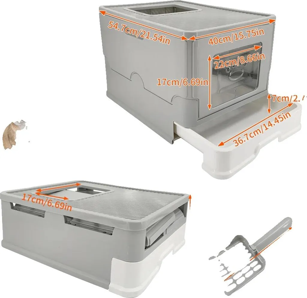 Lettiera Gatti Pieghevole Design Moderno | Grigio Antracite Portatile