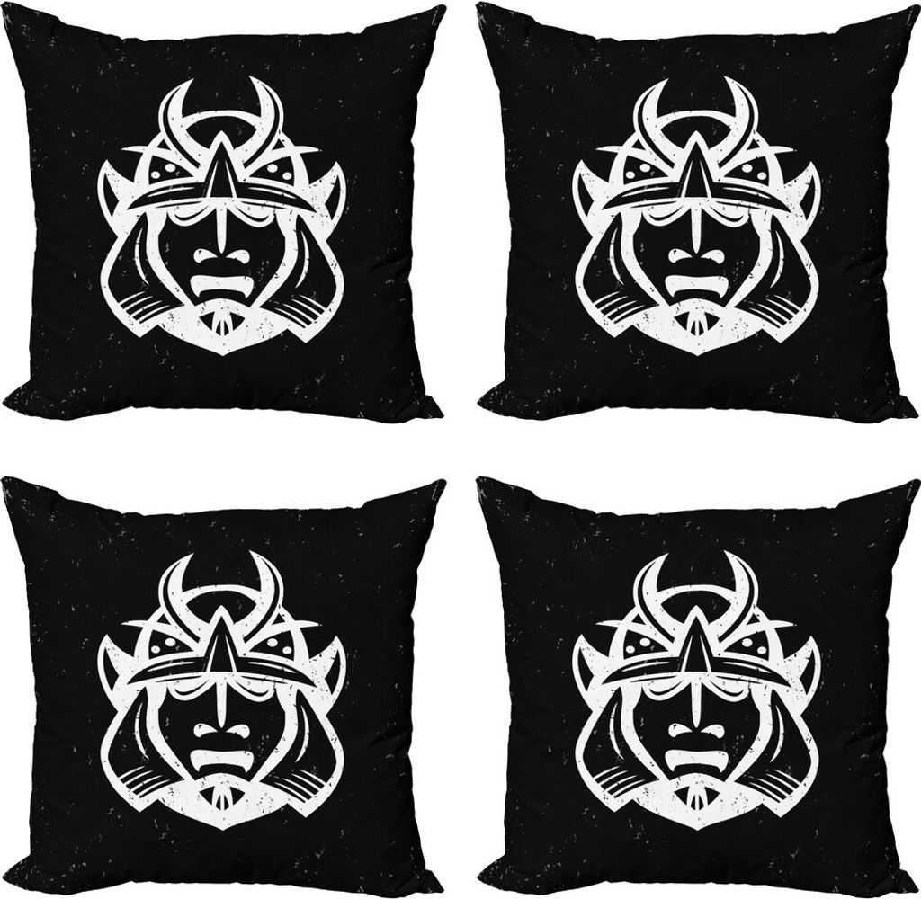 ABAKUHAUS japanisch Kissenbezug Set (4 Stück), Samurai Martial, Moderner Doppelseitiger Digitaldruck, 50 cm x 50 cm, Weiß und Schwarz