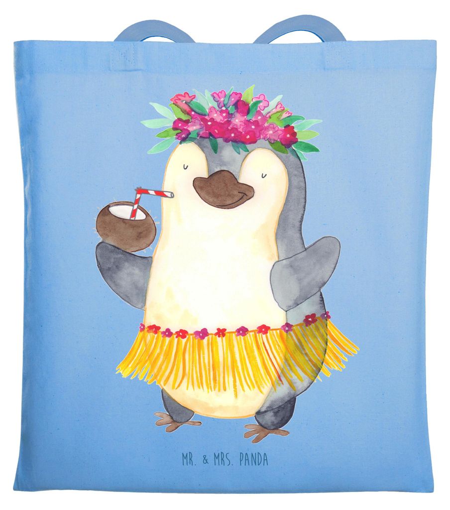 Mr. & Mrs. Panda Schultasche Pinguin Kokosnuss - Sky Blue - Geschenk, Hawaii, Tanzen, Uni Tasche, Pinguine, Laptoptasche, baumwoll shopper, Aloha, ...