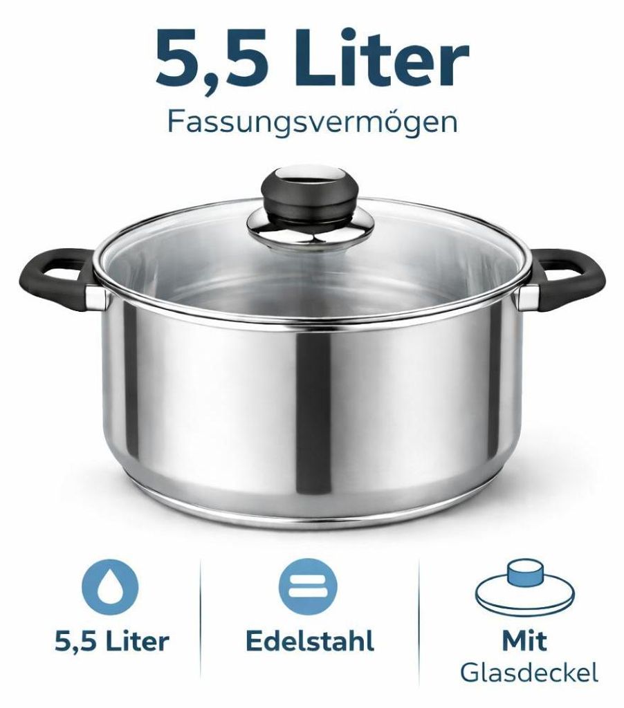 HI - Fleischtopf Sylt Kochtopf Topf aus Edelstahl 5,5 Liter Produktbild 