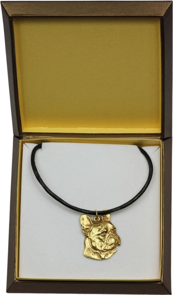 Französische Bulldogge I - Hundehalsband in Geschenkbox, vergoldeter Anhänger für Hundefans, auffälliger Schmuck von Art-Dog