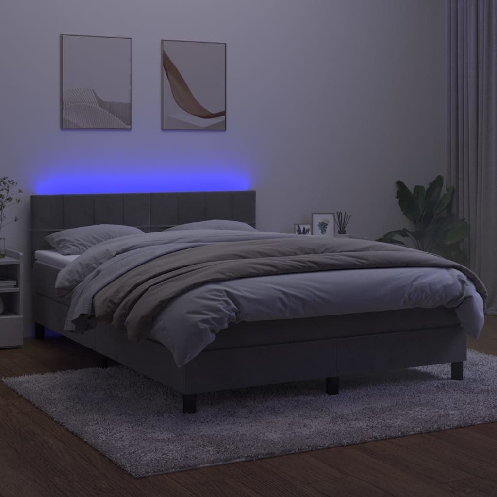 Letto a molle con materasso e LED in velluto grigio chiaro Immagine del prodotto 