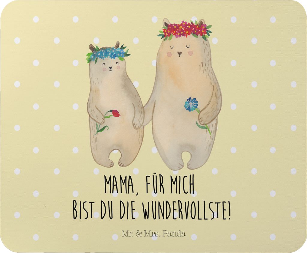 Mr. & Mrs. Panda pc mauspad Bären mit Blumenkranz - Gelb Pastell - Geschenk, laptop, Mouse Pad, Lieblingsmensch, Mama, Family, Muttertag, Familie,...