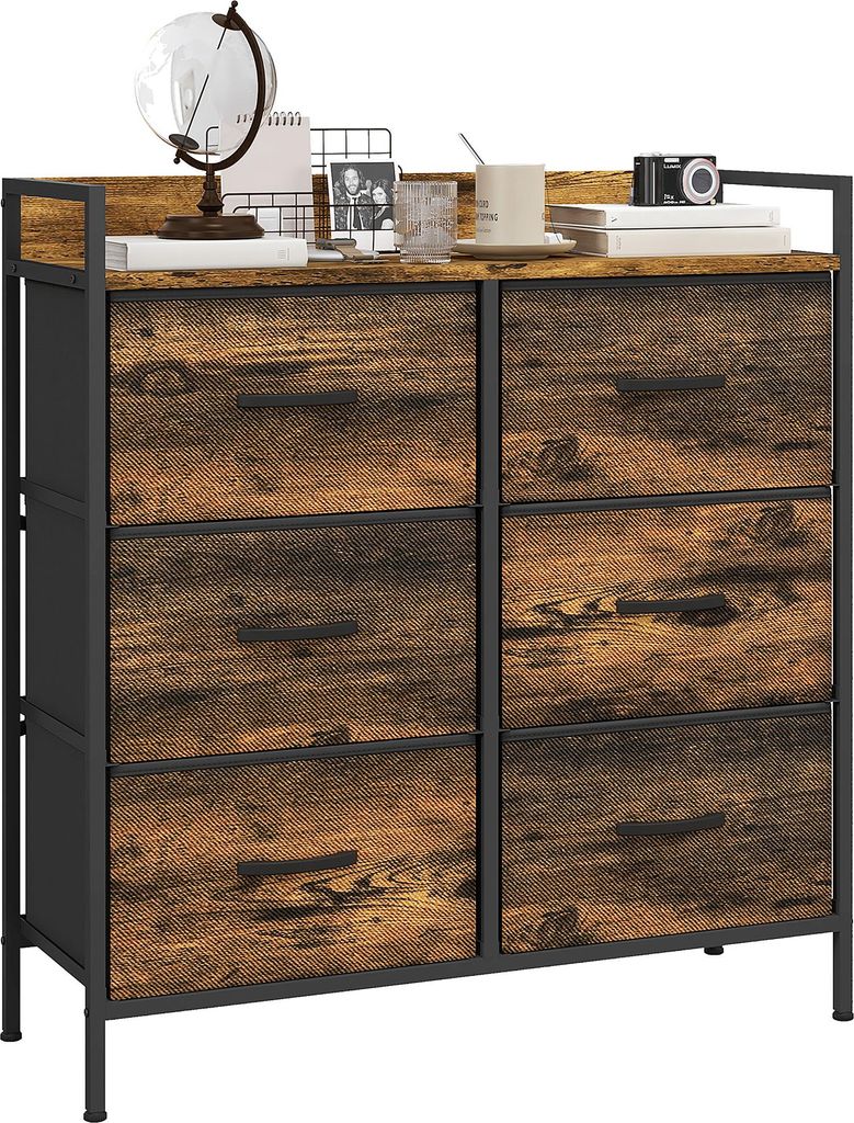 Kommode Schlafzimmer-Aufbewahrungsmöbel mit 6 Schubladen aus Vliesstoff und Stahlgestell 79 x 29 x 85 cm Mahagoni-Optik