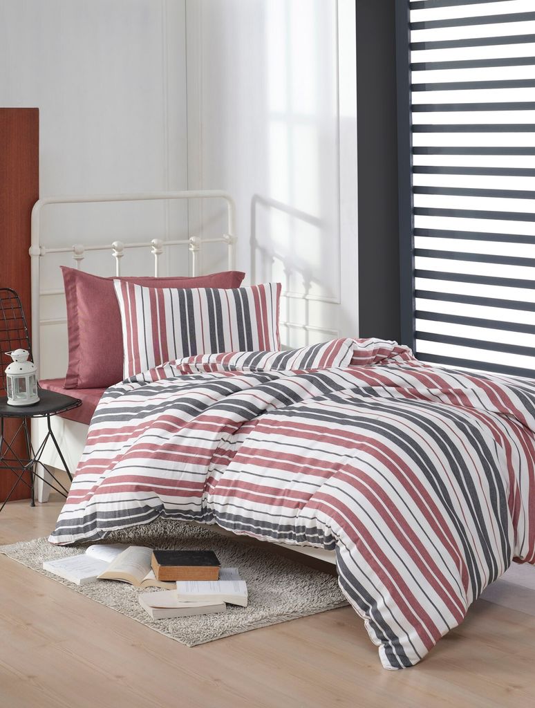 L'Essentiel Linge de Maison, Monaco - Claret Red, Weinrot, Einzelbettbezug-Set (DE), 70 % BAUMWOLLE / 30 % POLYESTER, 135 x 200 cm